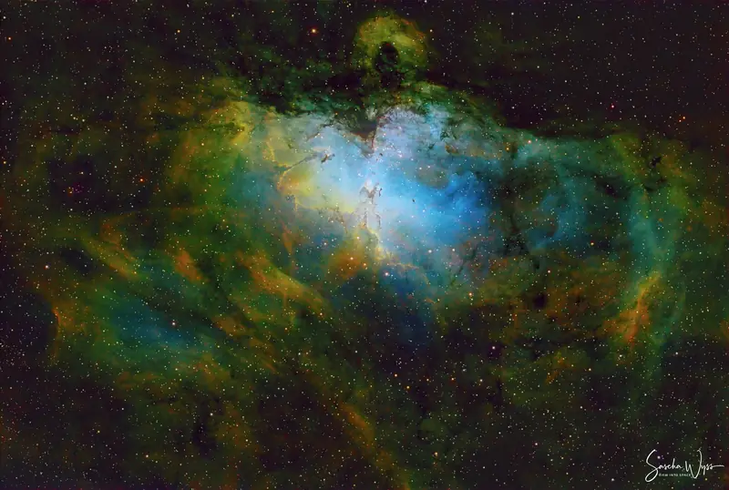 The Eagle Nebula in narrowband, with the Pillars of Creation at its centre